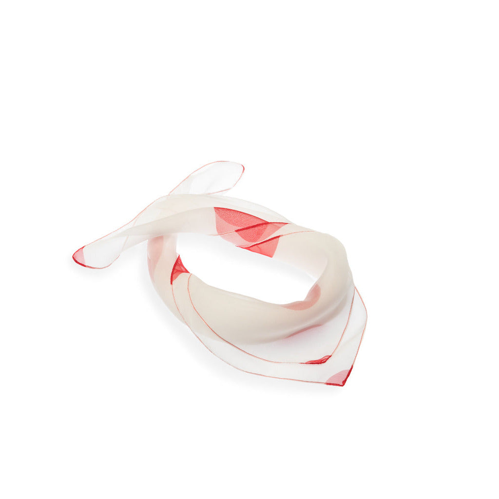 White scarf with red dots on a white background