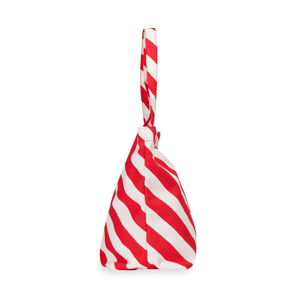 Red and white striped bag on a white background