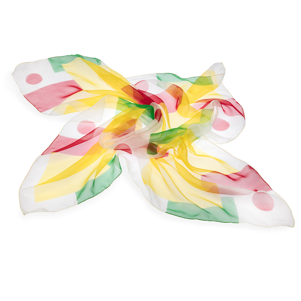 Green yellow and red silk foulard with polkadot
