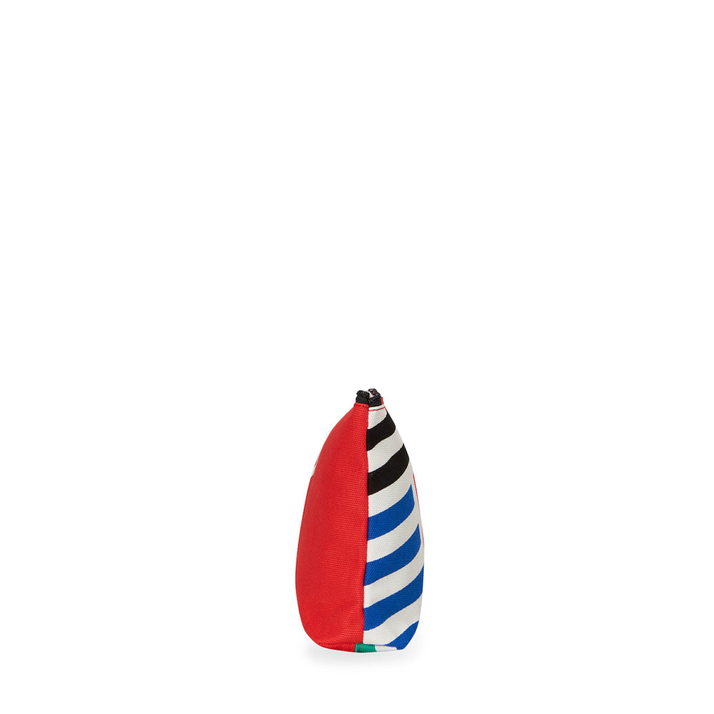 Colorful striped pouch on a white background