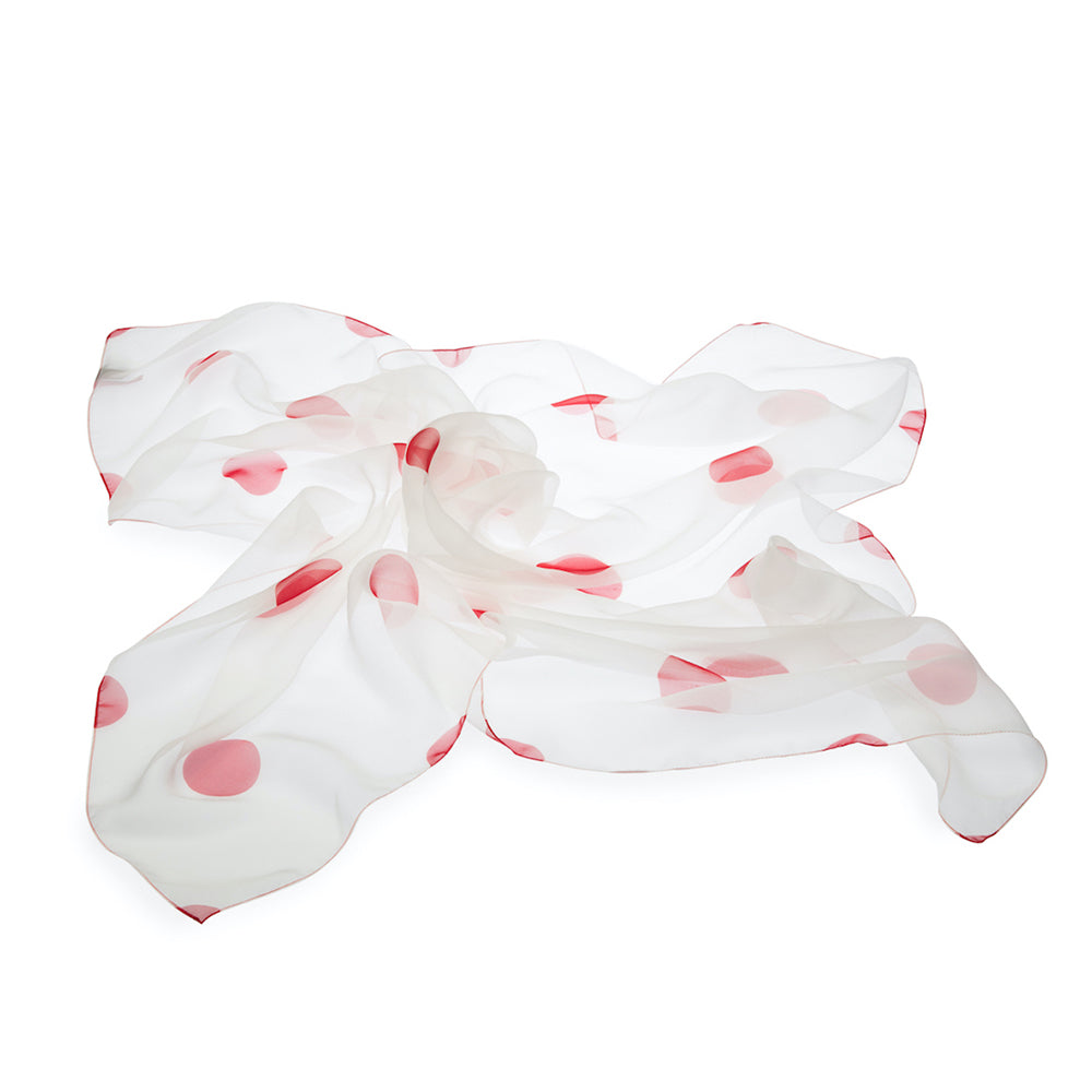 White foulard with red polka dots on a white background