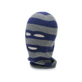Gray and blue striped ski mask on a white background
