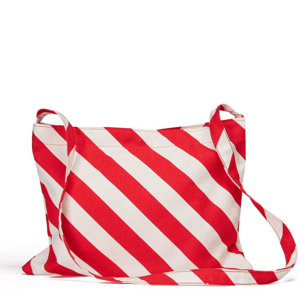Red and white striped bag on a white background