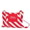 Red and white striped cotton bag with 'RACE LEADER' text on a white background